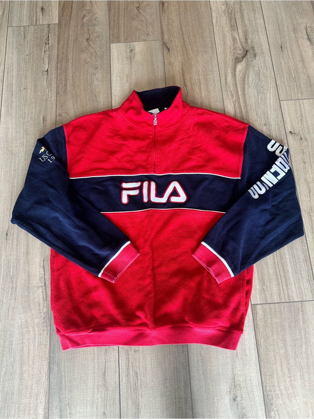 Vintage 1999 US Open FILA Red & Navy Half-Zip Fleece Pullover